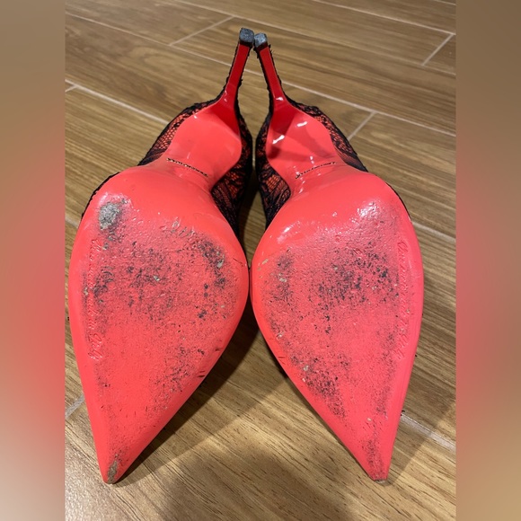 Dolce&Gabbana red and black lace and red bottom high heels dressy shoes - Picture 6 of 8